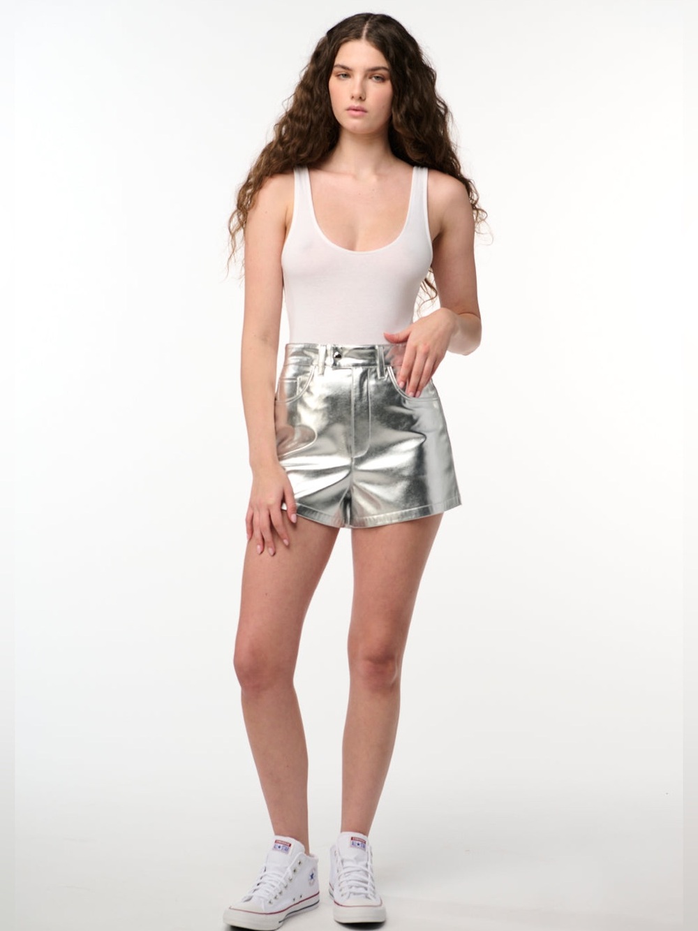 BLANKNYC The Reeve in Space Walk High-Rise Metallic Vegan Leather Shorts Sz. 29